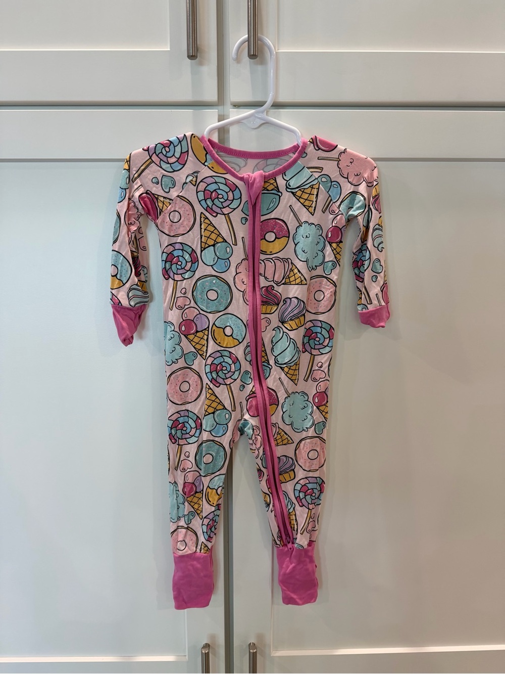 Little Sleepies Pink Sweets-Print Footie with Bright Pink Trim